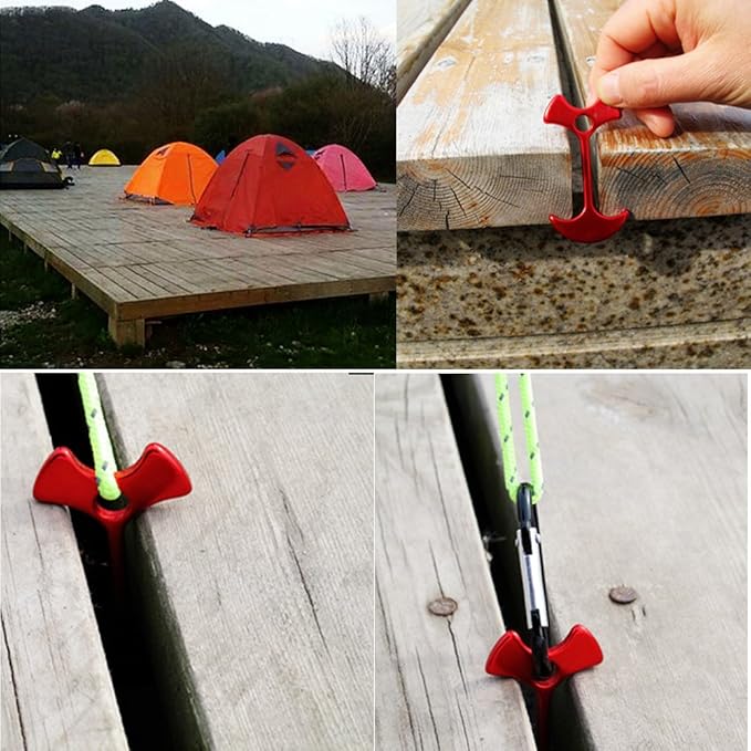 Pack of 5 Aluminum Alloy Anchor Shape Deck Plank Board Tent Stakes Wind Rope Hook Cord Buckle Tent Pegs with Carabiners for Outdoor Camping Hiking, 2.6" Long