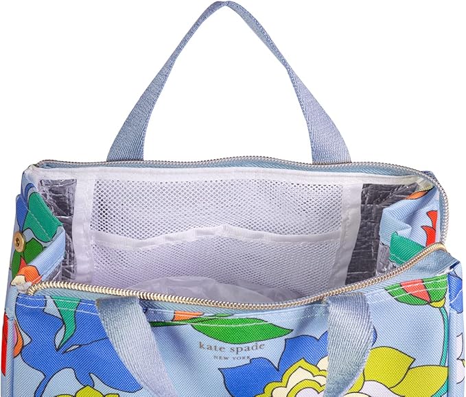 Kate Spade New York Portable Soft Cooler Lunch Bag, Small Insulated Tote, Thermal Lunch Bag with Silver Insulated Lining and Storage Pocket, Flower Bed