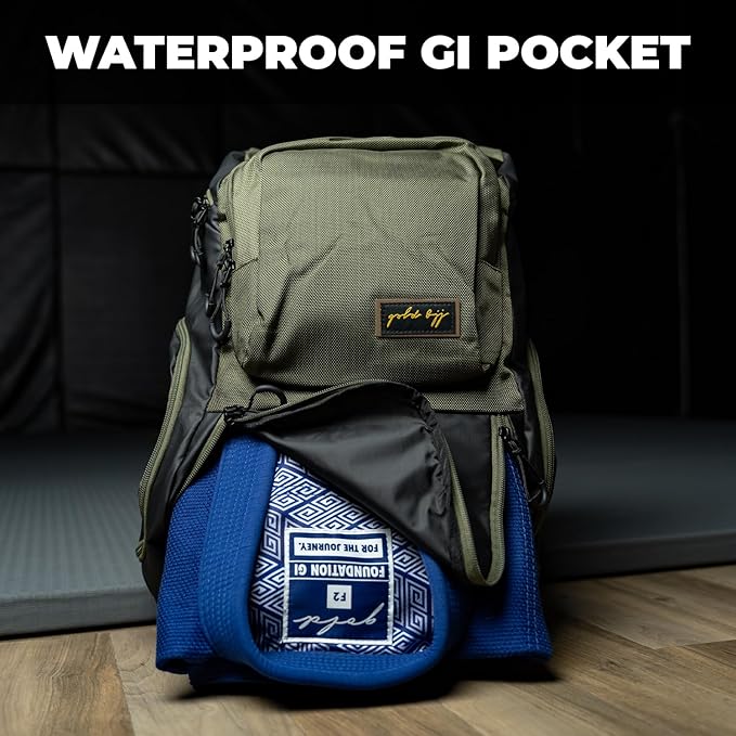 Gold BJJ Jiu Jitsu Backpack - Heavy Duty Gym Bag with Waterproof Gi Pocket