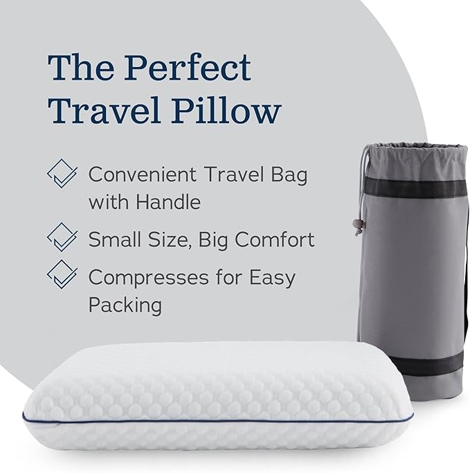 WEEKENDER Gel Memory Foam Camping Pillow - Travel Essentials & Must Haves - Camping Gear & Accessories - Contouring Neck Support - Small Size Compatible for Camping, Car, Airplane, and Beach - 1 Pack