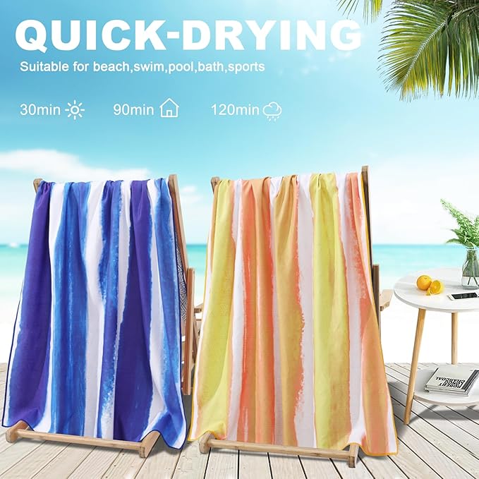 Microfiber Oversized Beach Towel Lightweight Thin Sandproof Compact Quick Dry Clearance Towels Extra Large Sand Free Pool Travel Beach Essentials Accessories Women Men Adult Gift Yellow Stripe
