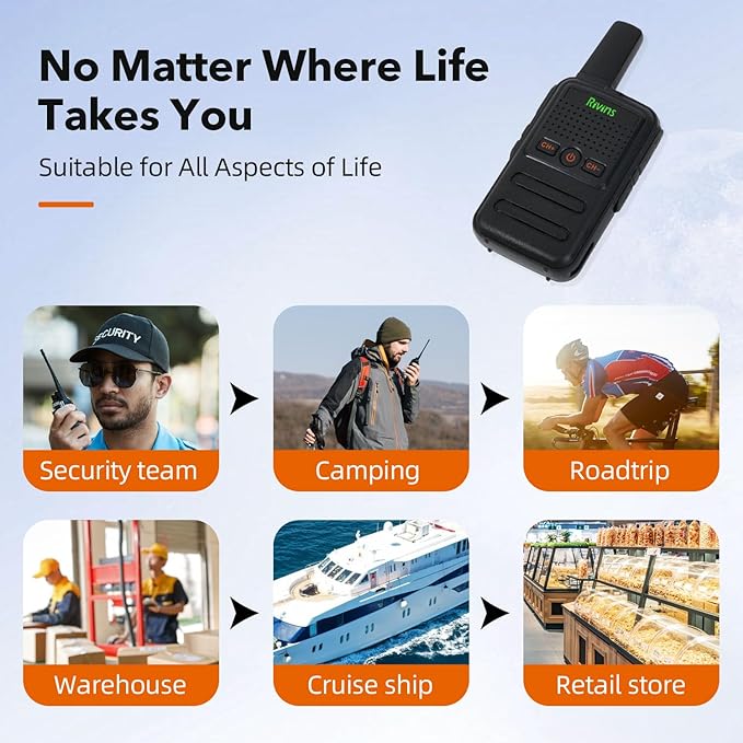 RV-C2 Two Way Radio 16-CH UHF Walkie Talkies Rechargeable with Li-ion Battery and Charger, VOX, Scan (4 Pack)