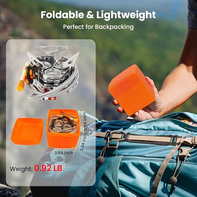 Portable Camping Stove with Propane Adapter - GEEKHOM 6800W Windproof Gas Stove Foldable Backpacking Stove, Piezo Ignition & Stable Pot Support for Outdoor Cooking Hiking