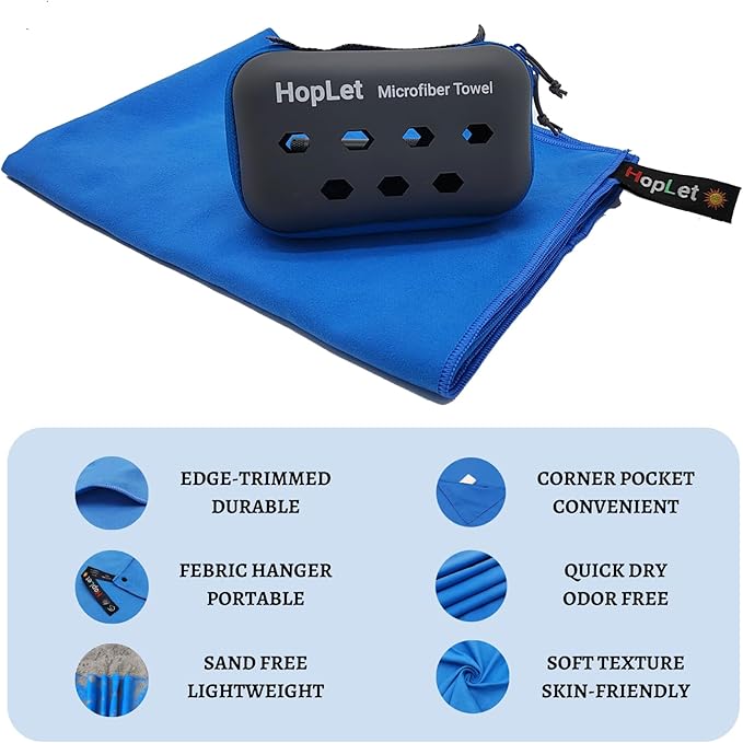 Microfiber Camping Towel with EVA Case, 24"x48" Super Absorbent and Quick Dry Travel Towel, Portable Beach Microfiber Towel Best for Hiking Swimming Outdoors Gym (L Blue)