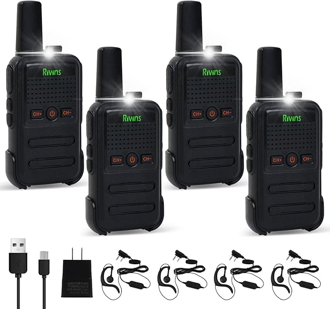 RV-C2 Two Way Radio 16-CH UHF Walkie Talkies Rechargeable with Li-ion Battery and Charger, VOX, Scan (4 Pack)