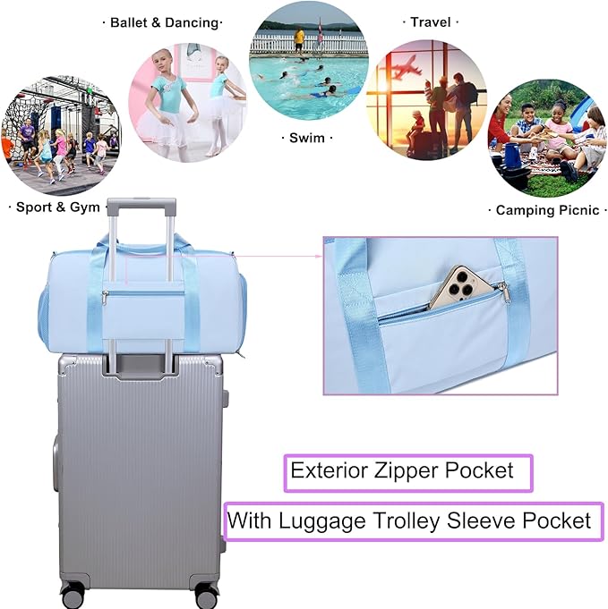 Duffel Bag for Girls Dance Ballet Sports Gym Bag Water Resistant Yoga Travel Bags with Shoes Compartment(Blue)