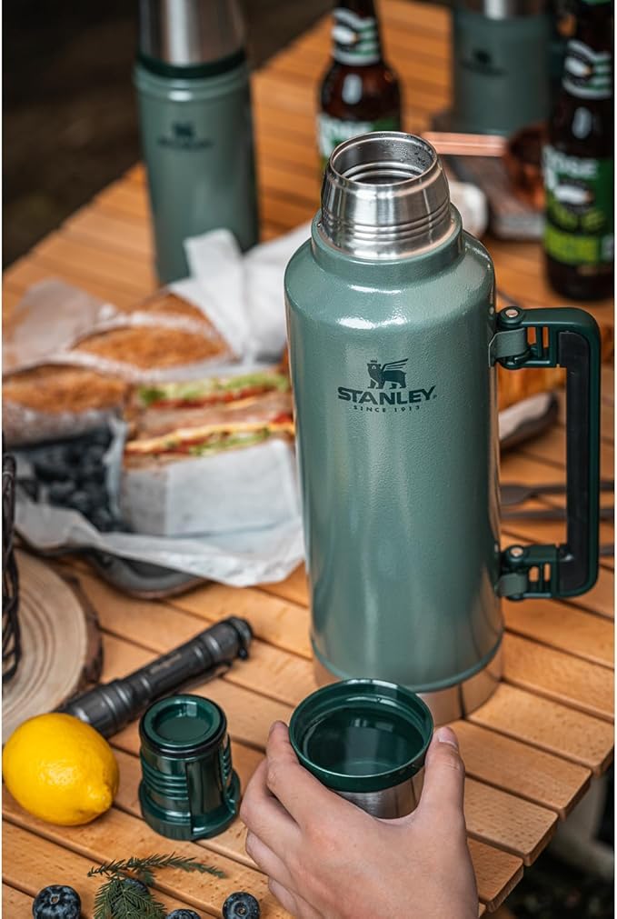 Stanley Classic Legendary Vacuum Bottle 2.5 qt | Wide Mouth with Leakproof Cup Lid | Keep Drinks Hot or Cold | Packable for Travel | Insulated Stainless Steel Thermos | BPA-Free | Black 2.0