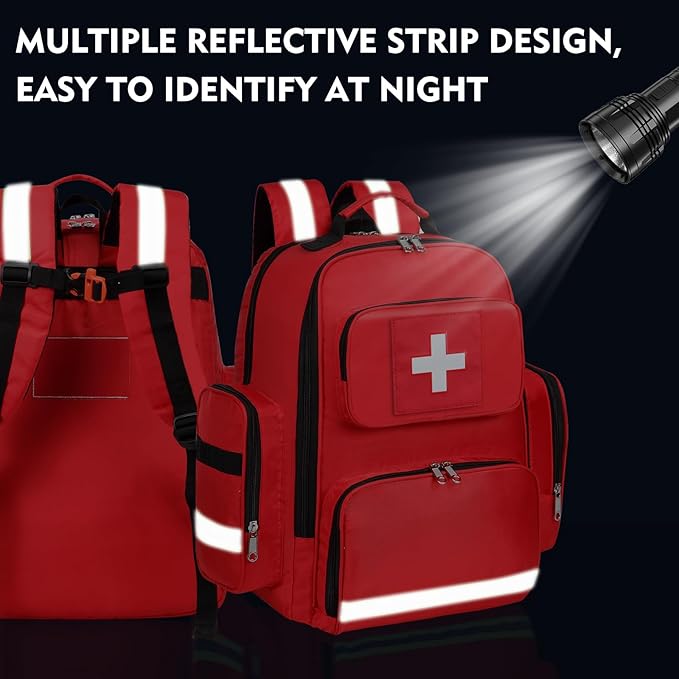 Gatycallaty First Aid Backpack Medical Emt First Responder Bag Empty Ems Emergency Home Health Hiking Trauma Travel Camping (red, Large)