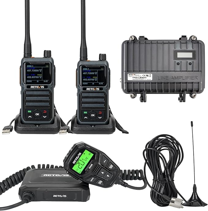 Retevis RA86 GMRS Mobile Radio with Antenna, GMRS Communicate Kit Include RT97 GMRS Base Station(1 Pack), RB17P GMRS Radio Handheld(2 Pack), Long Range Relay Communication Set for RV Off-Roading