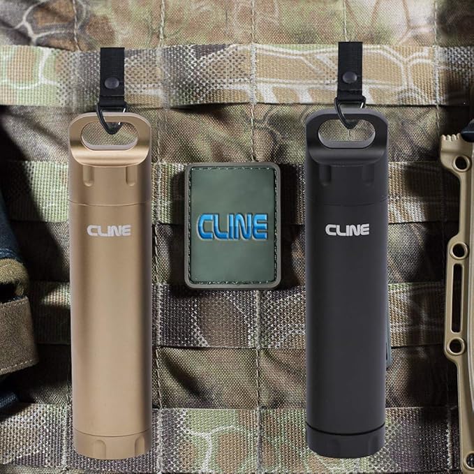 CLINE Outdoor Survival Waterproof Pill Bottle EDC Container,Large Capacity 141mm Aluminum Dry Storage Box Airtight Case Camping Essentials, Gift Pack (Gray+Gold)