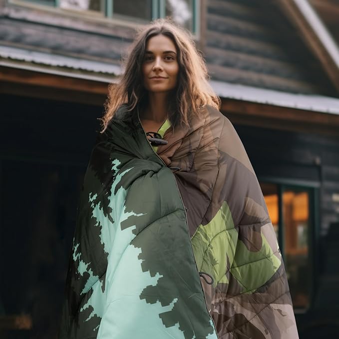 Outdoor Puffy Camping Blanket, Lightweight Windproof Warm Stadium Blanket, Packable Travel Camping Quilt for Cold Weather, Hiking, Backpacking, Sleeping, Hammock, Adventure 78"x 56"
