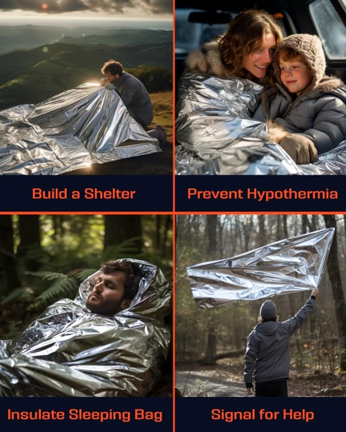 PREPARED4X Mylar Blankets 8 Pack - Waterproof Emergency Blanket - Rip and Tear Resistant Survivalist Gear - Emergency Thermal Blanket for Outdoor Survival
