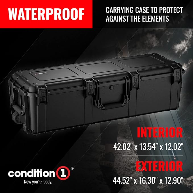 Condition 1 45" Long Hard Shell Carrying Case with Wheels, Waterproof, Protective, Storage for Music Equipment, Camera, Travel Case, Made in USA, 2191, 44.52"x16.30"x12.90" Black