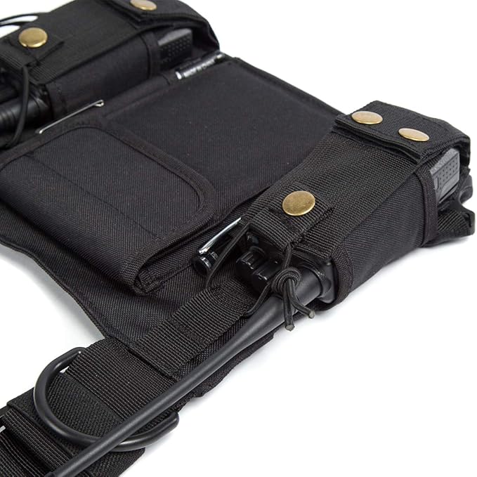 Radio Shoulder Holster Chest Harness Holder Vest Rig for Two Way Radio Chest Front Pack Pouch Walkie Talkie Case with Front Pouches for Kenwood Arcshell Retevis Baofeng UV-5R F8HP UV-82