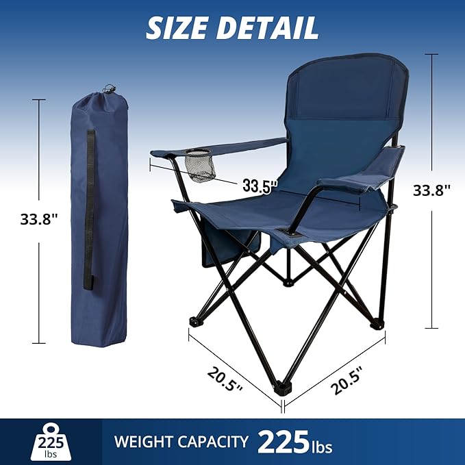 2PCS Folding Outdoor Beach Camp Chair with Cup Holder, Storage Pocket, Waterproof Bag Outdoor Arm Chair, Supports 225LBS, Cyan