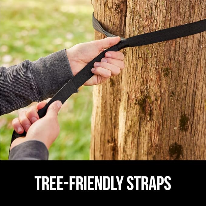 GORILLA GRIP Durable Portable Camping Hammock, Holds 500lbs with Heavy Duty Tree Straps, Comfortable Travel Swing, Camp Hammocks, Easy to Use and Install, Outdoor Essentials, Black, 10x6.5 FT