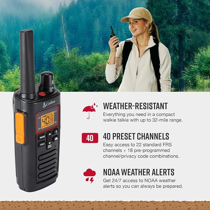 Bundle of Cobra RX380 Walkie Talkies (2-Pack) + Cobra ACXT1037R FLT Walkie Talkie (1-Pack)