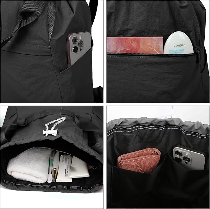 Valleycomfy Drawstring Backpack with Wet Pocket,Waterproof Drawstring Bag,Gym Backpack for Beach,Pool,Swim and Travel,Black
