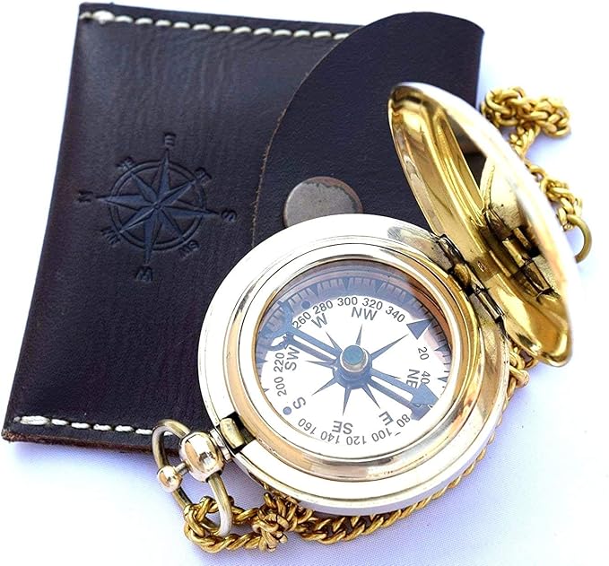 Nautical Vintage Compass Solid Brass Compass in a Black Leather Case Rustic Vintage Home Decor Gifts