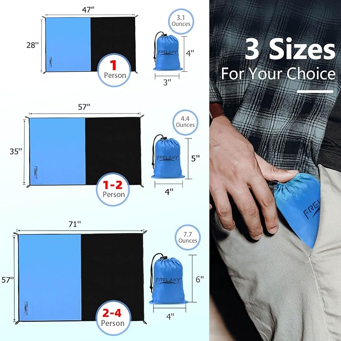 Frelaxy Pocket Picnic Blanket, Waterproof Beach Blanket, Compact Camping Blanket, Lightweight Outdoor Blanket for Beach Festival Camp Picnic Hiking Travel