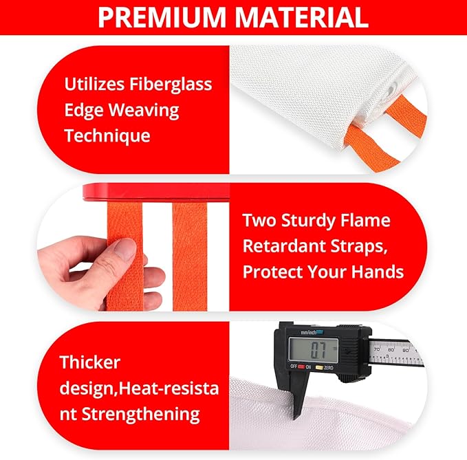 SecuCaptain Emergency Fire Blanket for Home - 60"x60" X-Large Flame Retardant Blankets with Fireproof Tabs for House Camping Kitchen Fire Protection Survival Safety