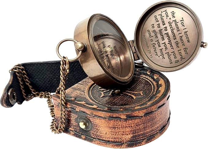 Brass Nautical - Brass Compass Engraved Gift for Son, Grandson, Daughter, Baptism, Confirmation Communion Godson Church Graduation Day