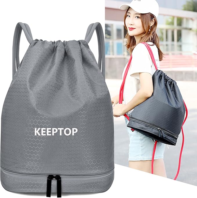 Waterproof Drawstring swim Bag Sackpack Backpack,Dry Wet Depart,Swimming Gym Yoga Sport Shoulder Rucksack Daypacks Casual Bags (GREY)