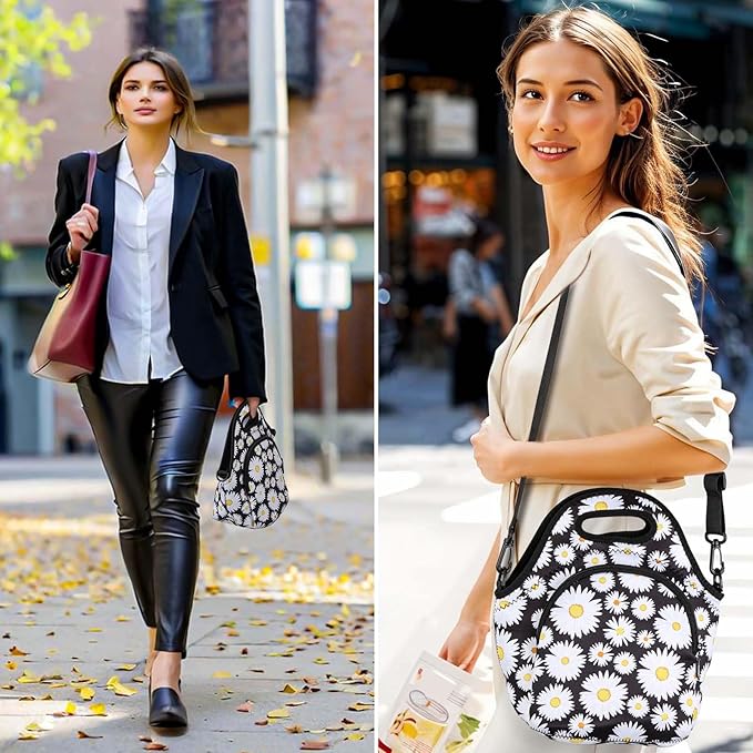Neoprene Lunch Bag, Thermal Insulated Lunch Tote Bag with Detachable Shoulder Straps, Lightweight & Reusable Lunch Bag for Women Men