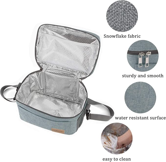 Lunch Bag for Men/Women, Insulated Reusable Lunch Box Leakproof Cooler Tote Bag Freezable with Adjustable Shoulder Strap for Office Work Picnic Beach(Grey)
