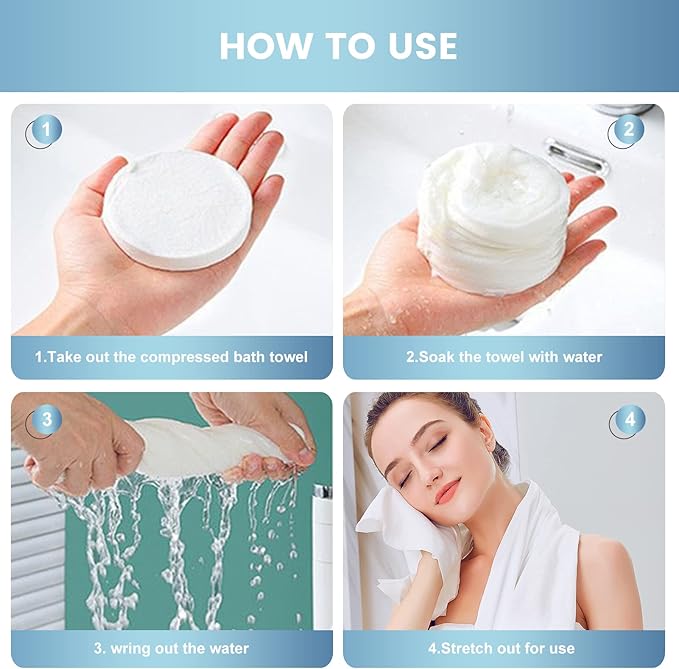 GXF 3 Packs Compressed Bath Towel Tablets, 56'' x 28'' Pure Cotton Portable Disposable Hypoallergenic Dehydrated Expandable Compact Compressed Towels Washcloths for Camping Swimming Traveling Hiking