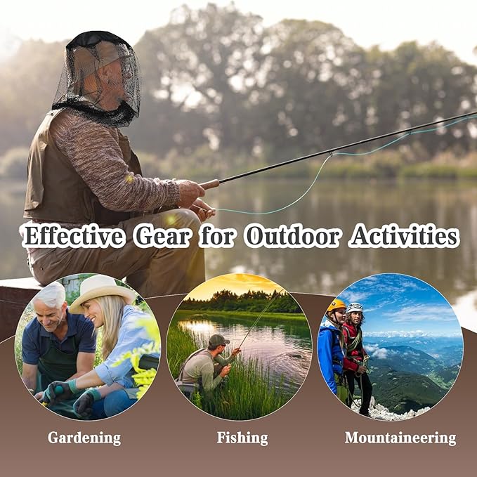 Mosquito Head Net, Premium Extra Fine Holes Face Mesh Bug Face Netting for Head Hiking, Backpackers Insect Net Mask Cover for Outdoor Travel Camping Hiking