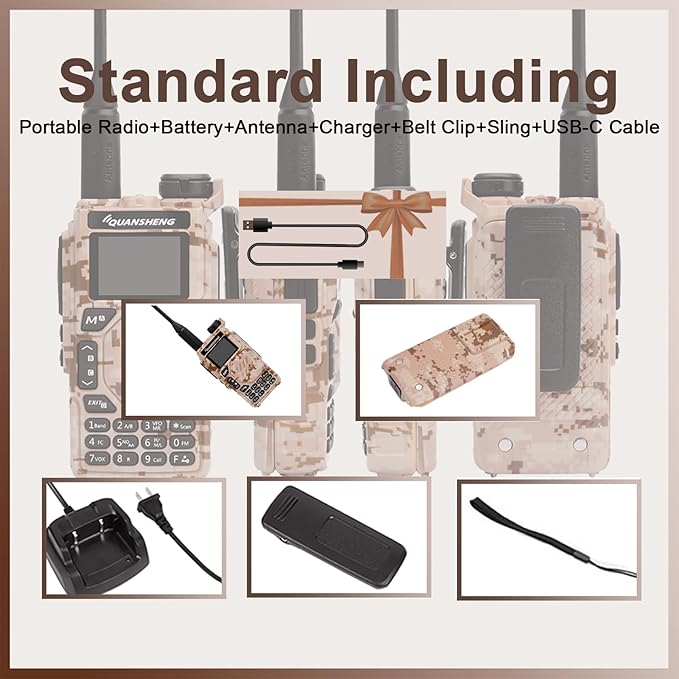 Quansheng UV-K5 Radio USB-C Charging Dual Band Two Way Radio Long Range for Adult 5W Long Range Handheld Radio NOAA Scrambler/DTMF One Key Copy Desert Camo