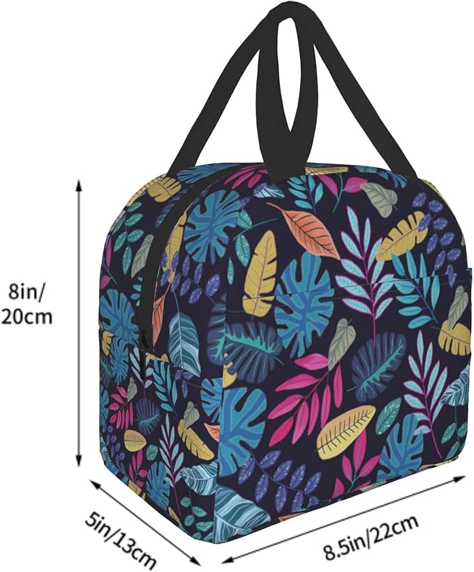 Imiss Blue Tropical Leaves Insulated Lunch Bag for Woman Man Adults, Hawaii Hawaiian Plants Reusable Cooler Lightweight Lunch Cooler Bag with Front Pocket for Picnic Work Office