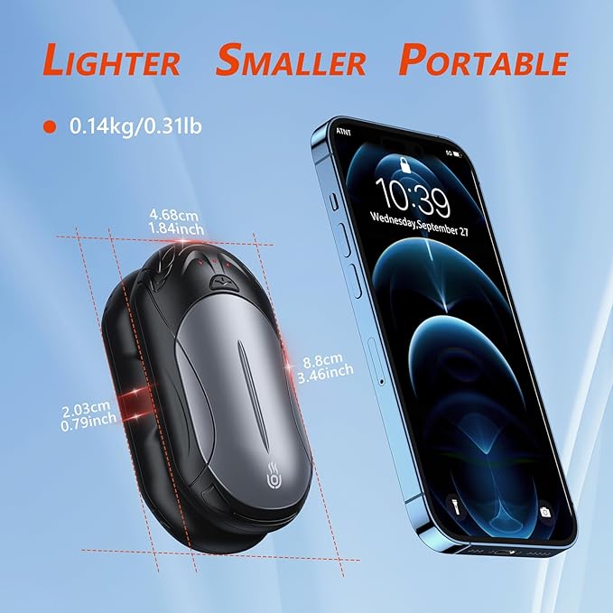 Rechargeable 6000mAh Pocket Hand Warmers - 20Hr Heating, Portable for Outdoor Sports, Camping, Hunting - Warm Gifts for Men, Women
