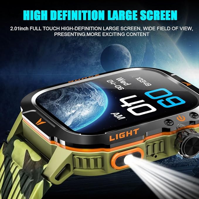 QTLLBT Men's Military Smart Watch HD LED Altimeter Barometer Fitness Tracker Sports Watch with Heart Rate SpO2 Pressure Sleep Monitoring Function Men Women Watch