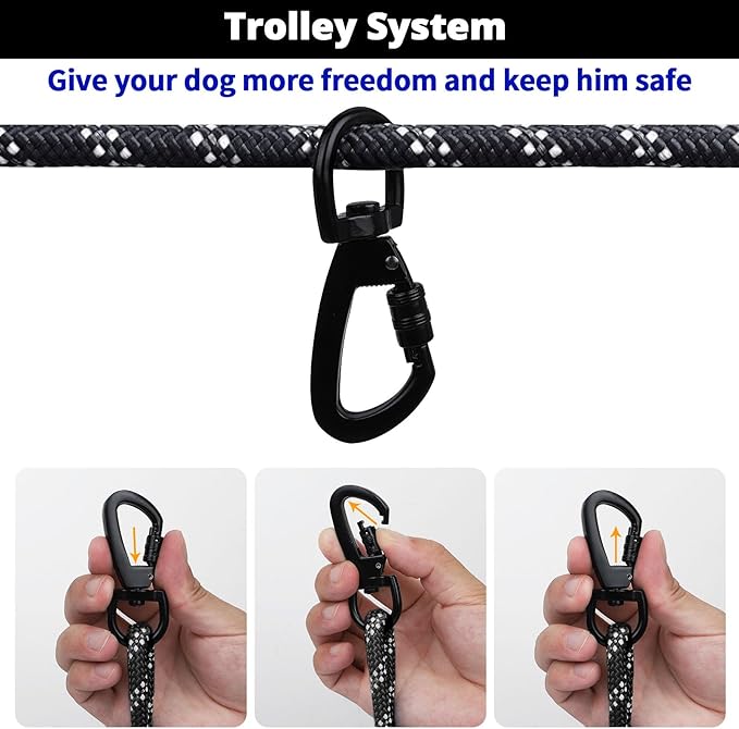 Dog Tie Out Cable for Camping - 50ft/70ft/100ft Portable Reflective Overhead Trolley System for Dogs up to 300lbs - Dog Lead for Yard Camping | Parks | Outdoor Events(Black)