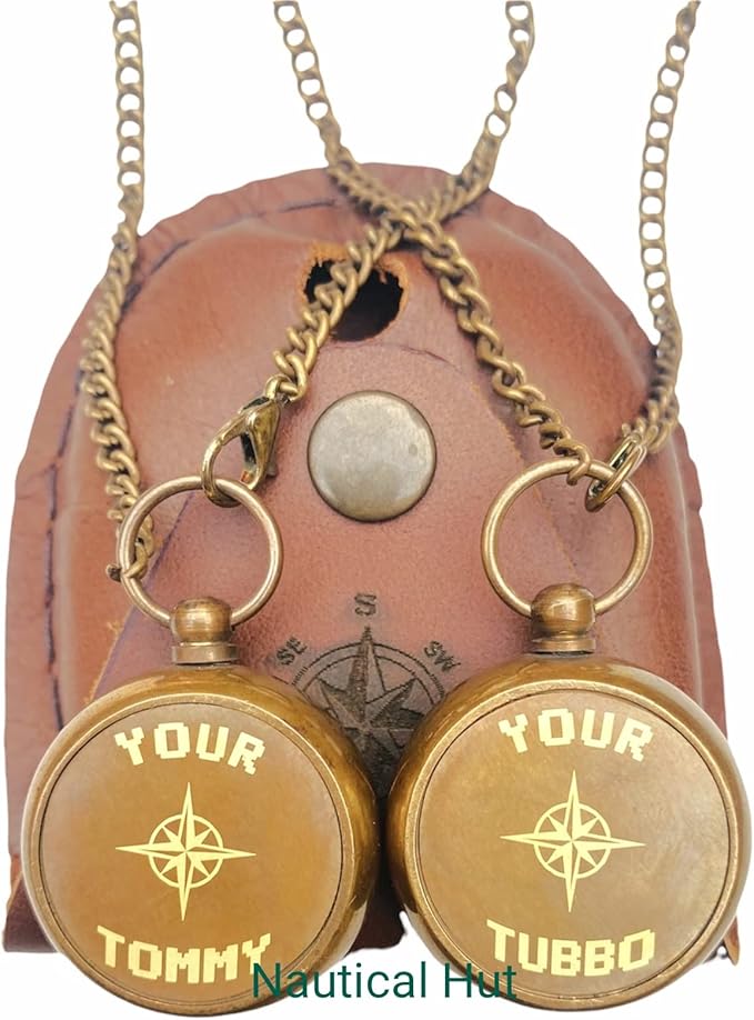 Your Tommy Your Tubbo Brass Locket Nautical Pocket Compass with Leather Carry