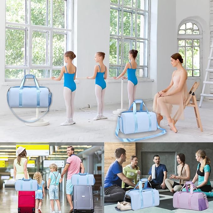 Duffel Bag for Girls Dance Ballet Sports Gym Bag Water Resistant Yoga Travel Bags with Shoes Compartment(Blue)
