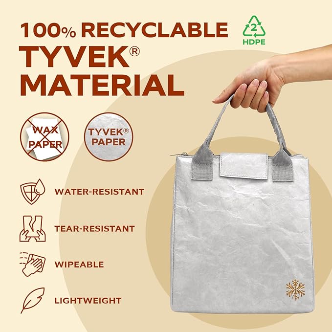 VonNova Insulated Lunch Box for Women, 7L Capacity, Leakproof Lunch Tote Bag, Durable Lunchbox made from Tyvek Material, Adult Cooler Bag for Work, Picnic, Travel and more (Silver)