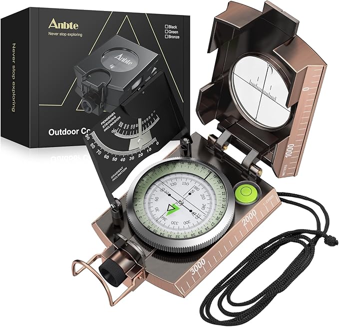 Compass Hiking Survival, IP65 Waterproof Metal Compass with Sighting Clinometer and Carry Bag, Multifunctional, Professional, for Camping Hunting Hiking Navigation