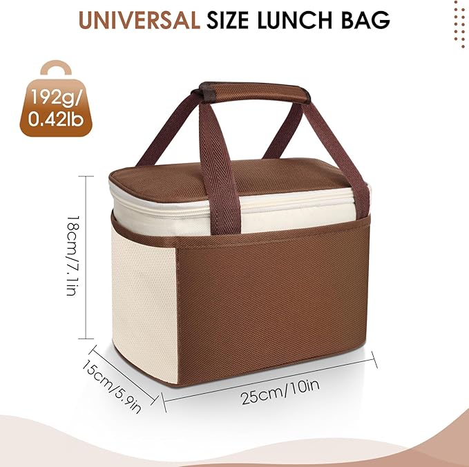 Reusable Lunch Box Lunch Bag for Women Men Insulated Lunch Bag Women Lunch Cooler Tote Bags for Office Work Picnic Outdoor Travel, Brown