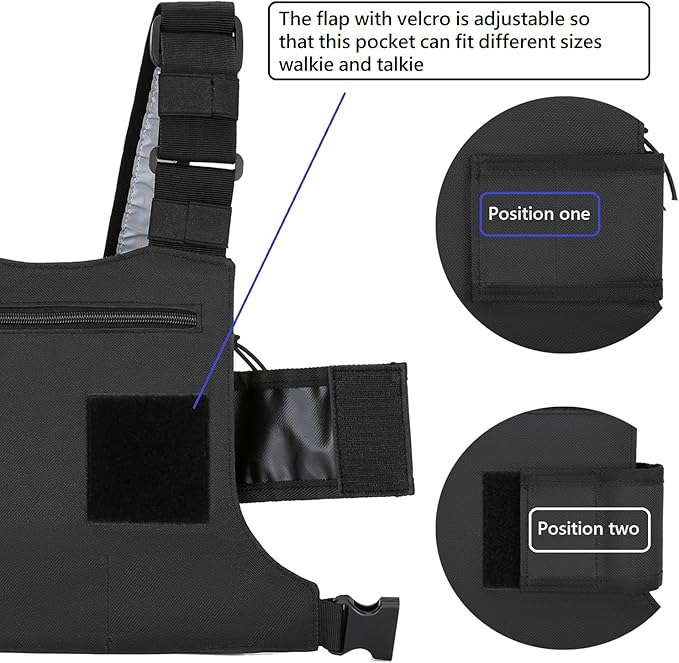 Chest Bag Vest Rig For Two Way Radio Walkie Talkie Universal Hands Freely Front Chest Pack Radio Holster With Phone Holder Hiphop Harness Bag (Coal)
