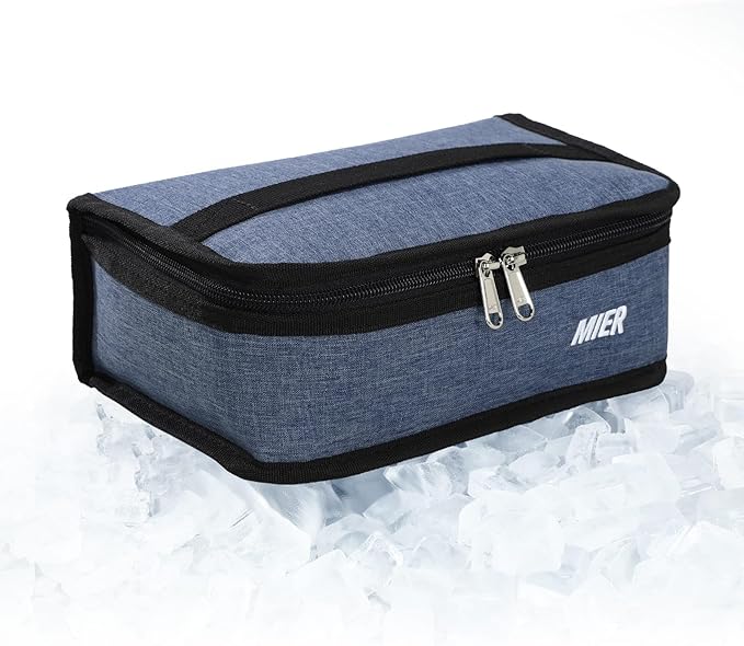 MIER Freezable Lunch Bag Frozen Mini Cooler Small Portable Insulated Lunch Box Freezer Snack Bags for Kids Adult Travel Work School, Bluesteel