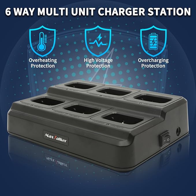 Walkie Talkies Rechargeable Two-Way Radios: MaxTalker Walkie Talkie Earpiece with Mic, Portable UHF Radio with 6 Way Multi Unit Charger, 6 Pack Long Range Walkie Talkies for Adults Team Management