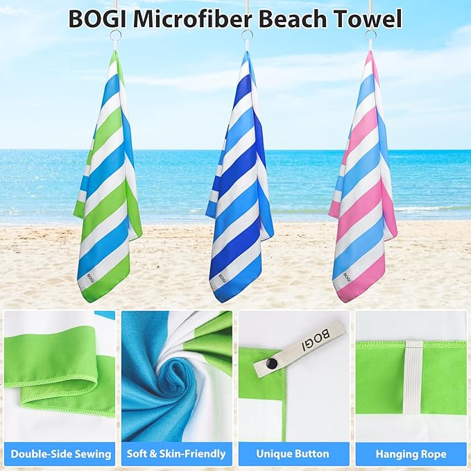 BOGI Microfiber Beach Towel Set,Quick Dry Beach Towel-(Size:L,XL)-Lightweight Absorbent Oversized Travel Towel,Sand Proof Compact Pool Towels for Travel Bath Beach Swim Gym Yoga