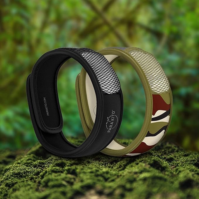 PARA'KITO Mosquito Repellent Bracelets + Refill Pellets Bundle, Mosquito Bracelets, Peppermint Oil, DEET Free Mosquito Repeller, Hiking and Camping Accessories, 2 Wristbands & 2 Refills (Black+Jungle)