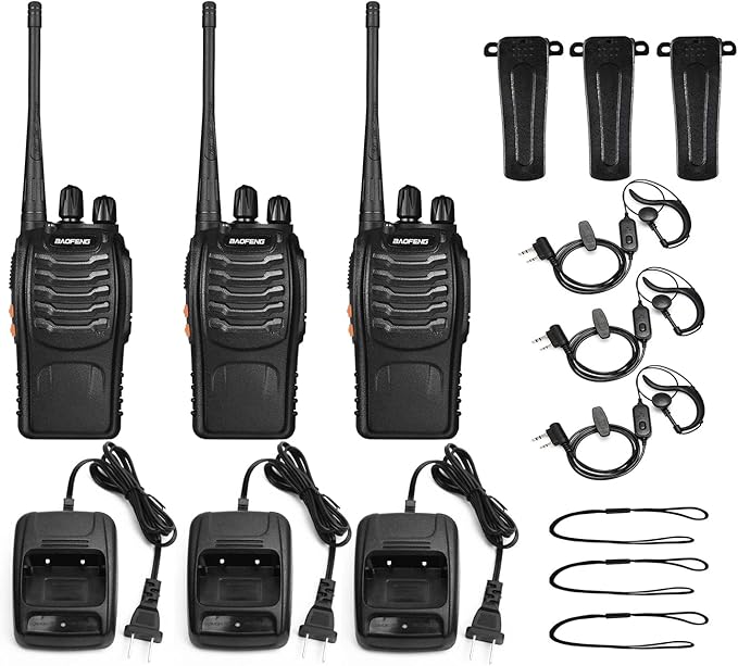 Walkie Talkies BF-888S Two Way Radio Long Range Rechargeable,Portable 2 Way Radio,Handsfree Walkie Talkie for Adultswith Flashlight Li-ion Battery and Charger(3 Pack)
