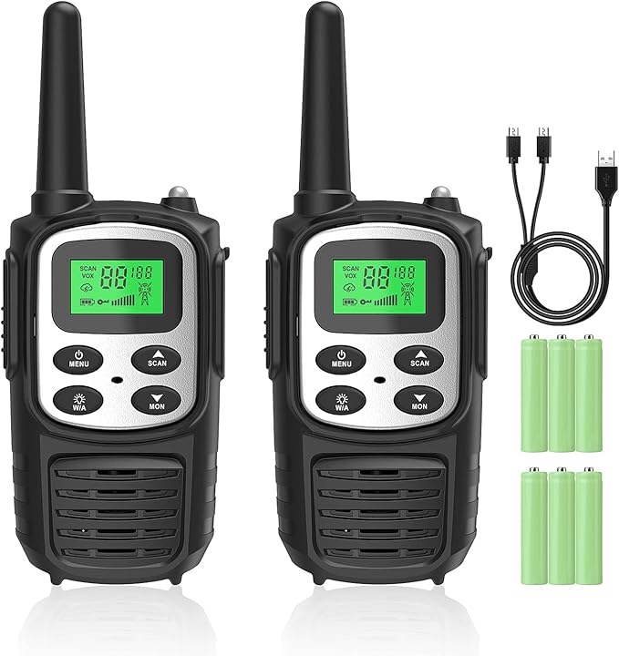 Rechargeable Walkie Talkies,Fvamom Walkies Talkies for Adults with 22 Channels,Long Range Walkie Talkies with NOAA Weather Channels,VOX LCD Display LED Flashlight for Hiking Camping Trip(Silver)