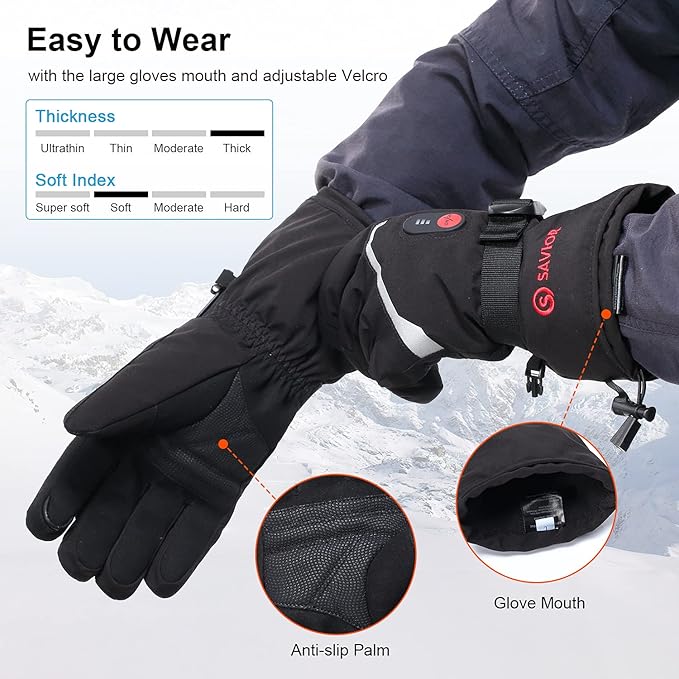 SAVIOR HEAT Heated Gloves Electric Rechargeable Battery Men Women 7.4V Heating Gloves Ski Motorcycle Work Snowboarding Hunting Hiking Camping Walking Arthritis Hands