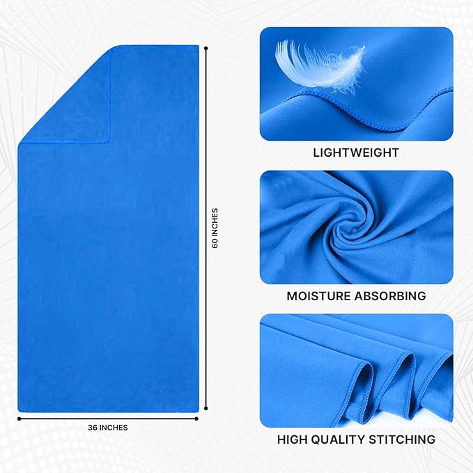Microfiber Towel 60” by 36” for Camping, Yoga, Gym, Travel - Highly Absorbent Cleaning Cloth, Quick Drying Lightweight Material - Lint Free, Scratch Free Towels Washable and Reusable